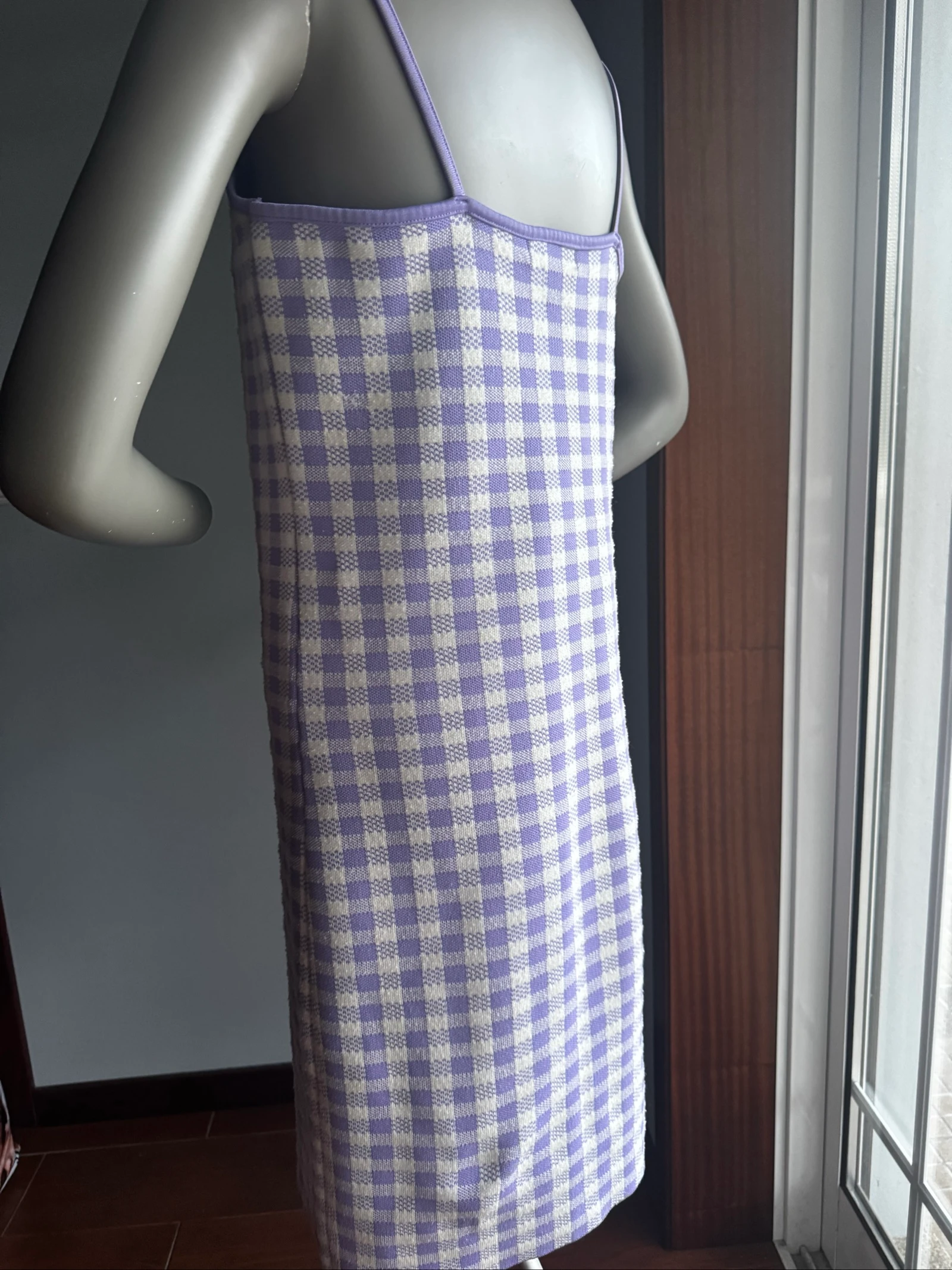 Gebreide jurk Primark geruit lila en wit | Maat M | Comfortabel – photo 4